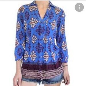 Anthropologie Maeve Blue Woodland Walk Tunic Long Sleeve Top Size 0